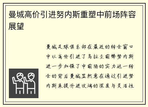 曼城高价引进努内斯重塑中前场阵容展望 曼城高价引进努内斯重塑中前场阵容展望